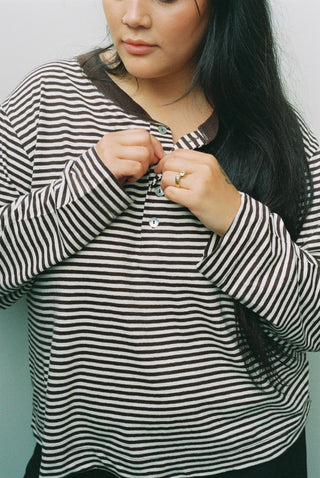 Hemp Bay Henley Choco Stripes