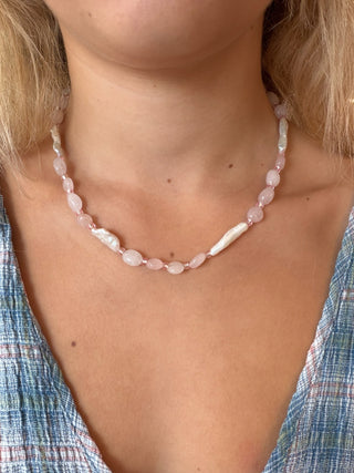 Pink Beads & Fresh Water Baroque Pearls Necklace