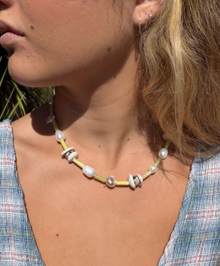 Green Jade & Pearls Beaded Necklace