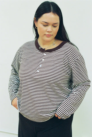 Hemp Bay Henley Choco Stripes