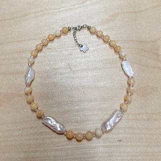 Butter Jade & Fresh Water Baroque Pearls Necklace