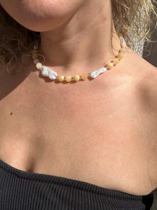 Butter Jade & Fresh Water Baroque Pearls Necklace