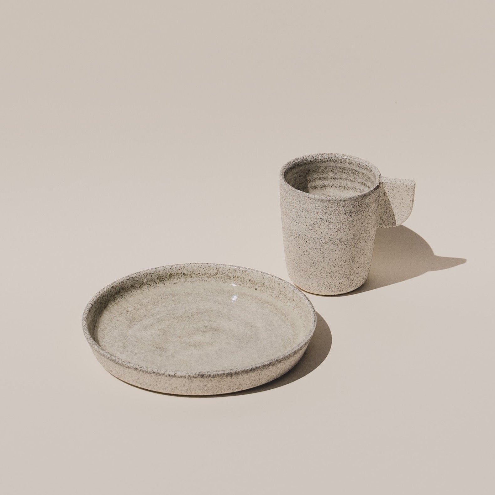 Speckled Grey Ceramic Plate with matching ceramic mug